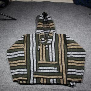 Poncho Sweater Men's Size Large Olive Green Striped 23x25